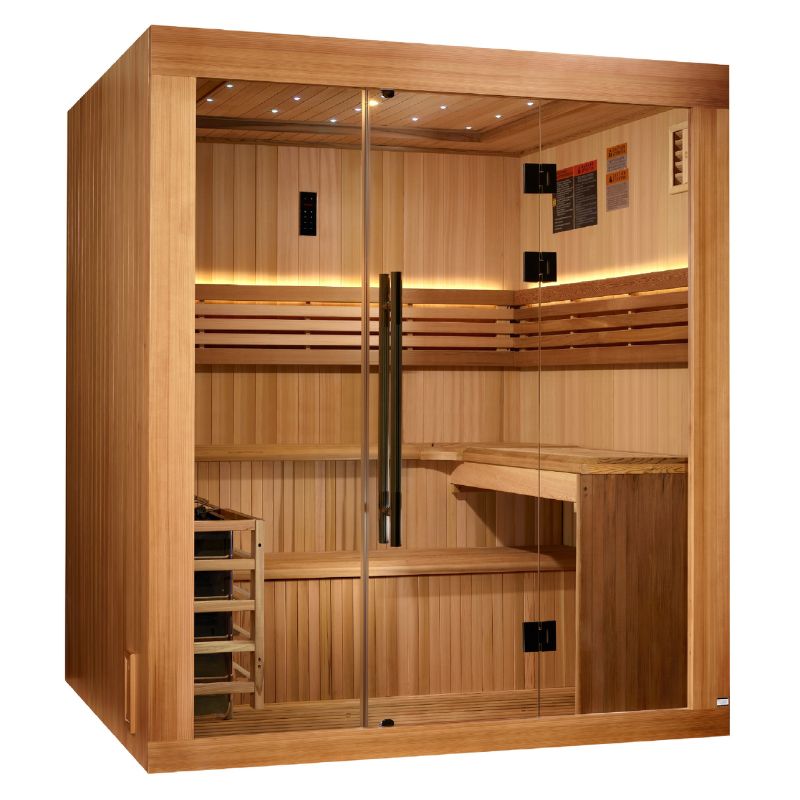 Golden Designs 2025 Updated "Osla Edition" 6 Person Traditional Sauna - Canadian Red Cedar Interior and Pacific Premium Clear Cedar Exterior