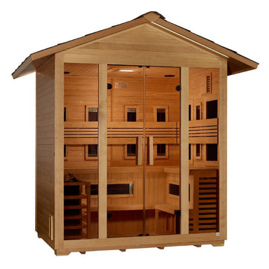 "Gargellen" 5 Person Hybrid (PureTech™ Full Spectrum IR or Traditional Stove) Outdoor Sauna - Canadian Hemlock