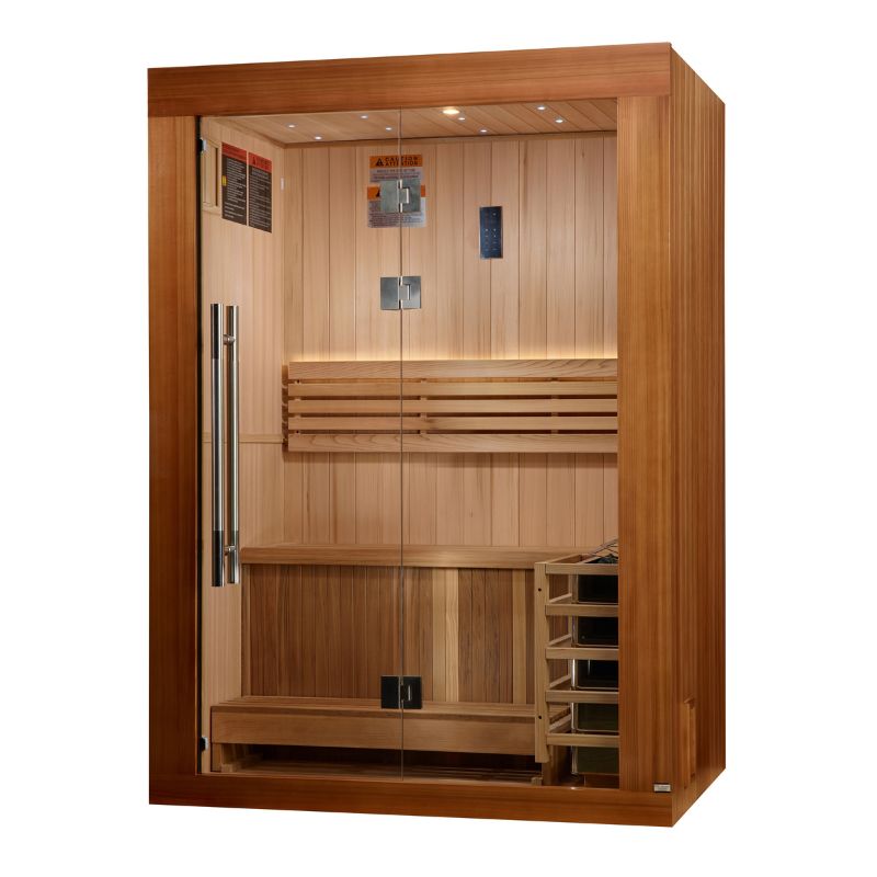 Golden Designs 2025 Updated "Sundsvall Edition" 2 Person Traditional Sauna - Canadian Red Cedar Interior and Pacific Premium Clear Cedar Exterior