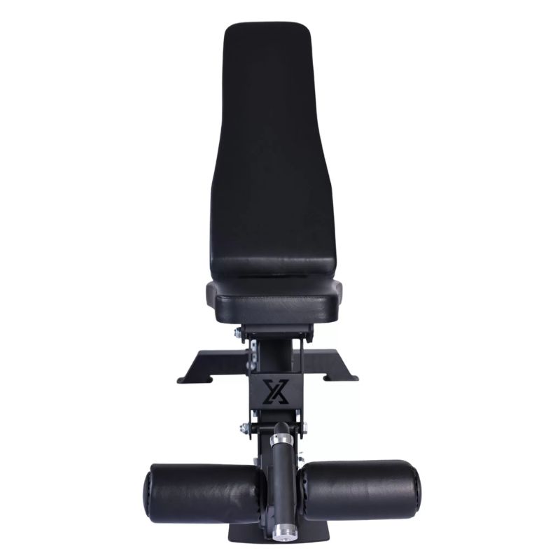front view of Vortex Commercial Adjustable Flat, Incline, Decline Bench with leg holders